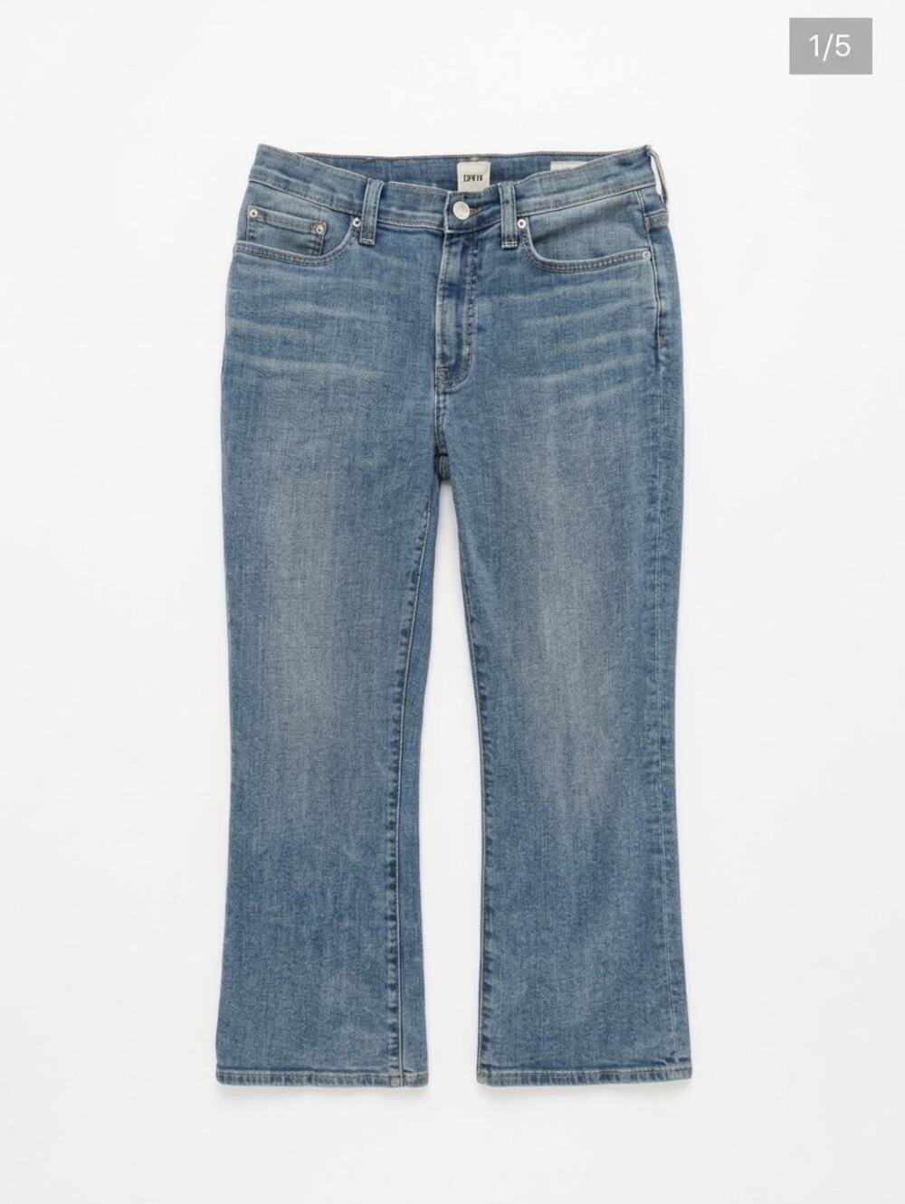 Edwin Women's Blue Cassia Mini Boot Cut Crop Jeans 28 Mid Rise Stretch Flare